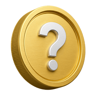 Point d'interrogation sur une pièce d'or 3D ornementale, visible sur la page FAQ